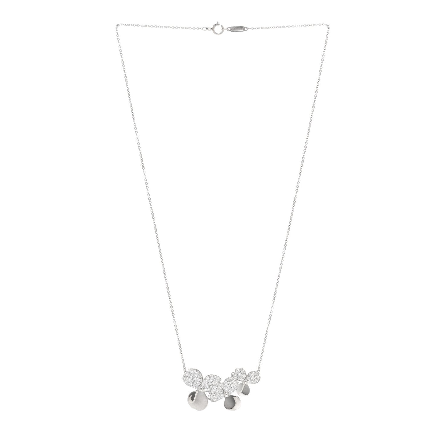 Platinum Diamond Mini Paper Flowers Cluster Pendant Necklace