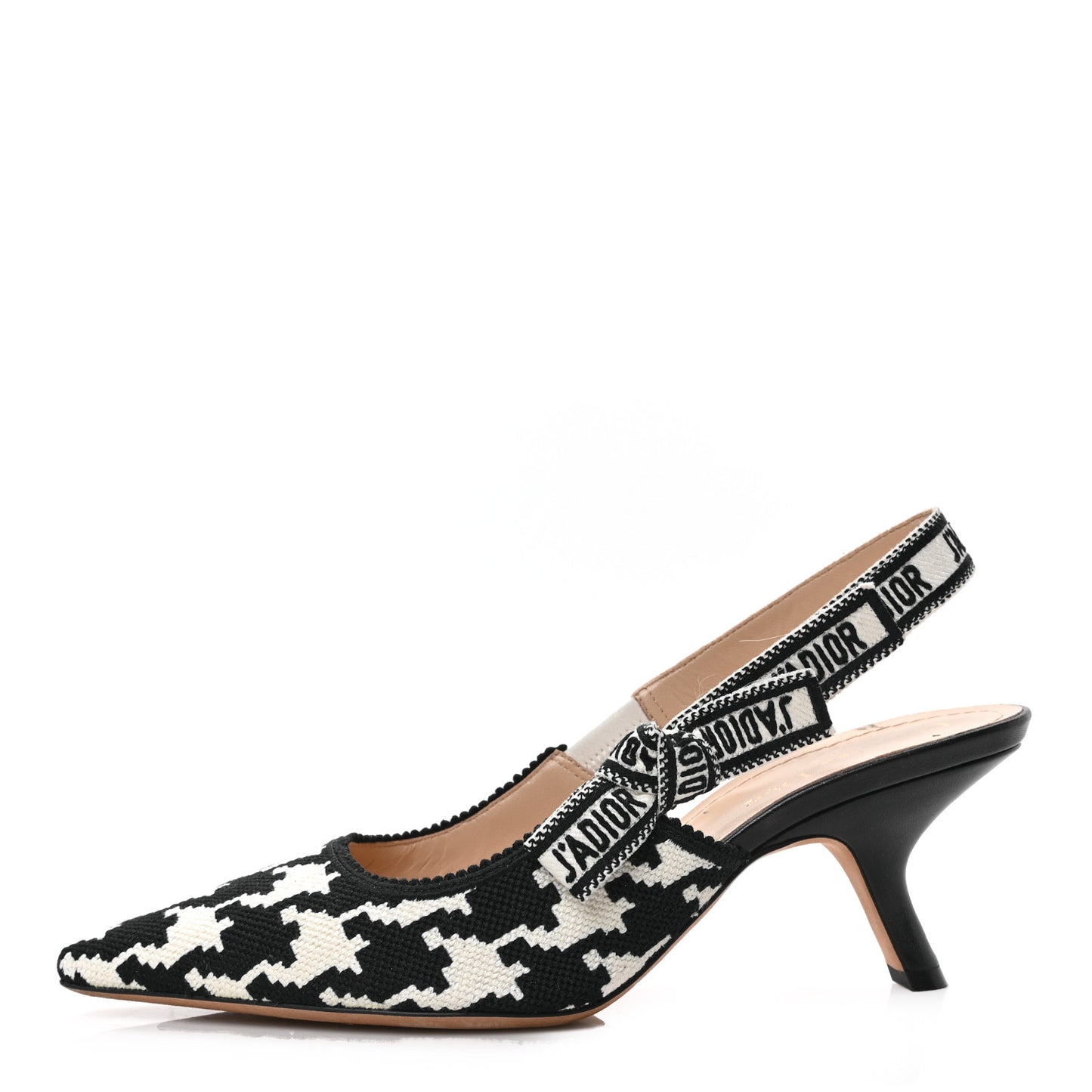 Cotton Ribbon Macro Houndstooth J'Adior Slingback 65mm Pumps 39.5 White Black