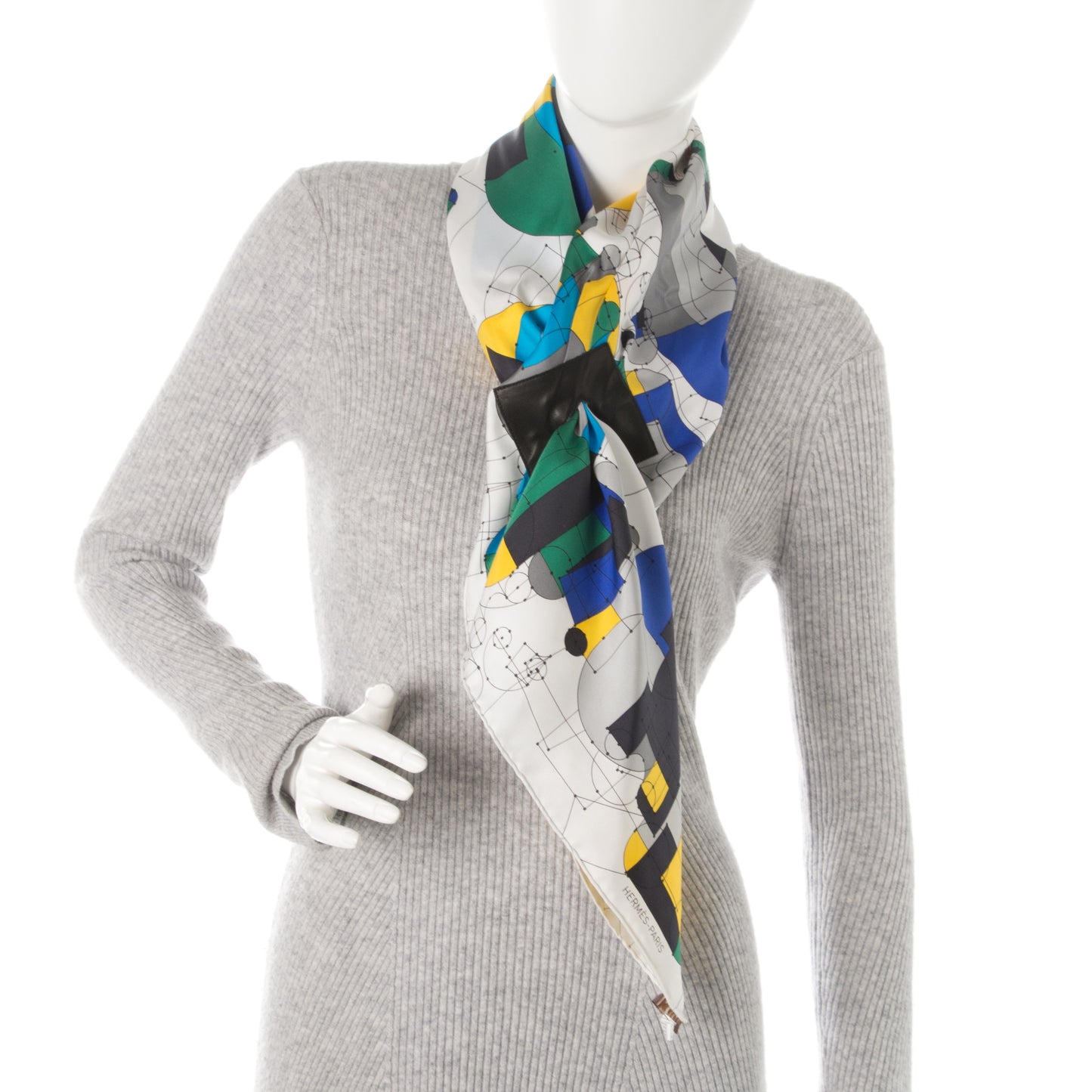 Silk Petit H Echec Au Roi Scarf 90 Blanc Jaune Vif Bleu