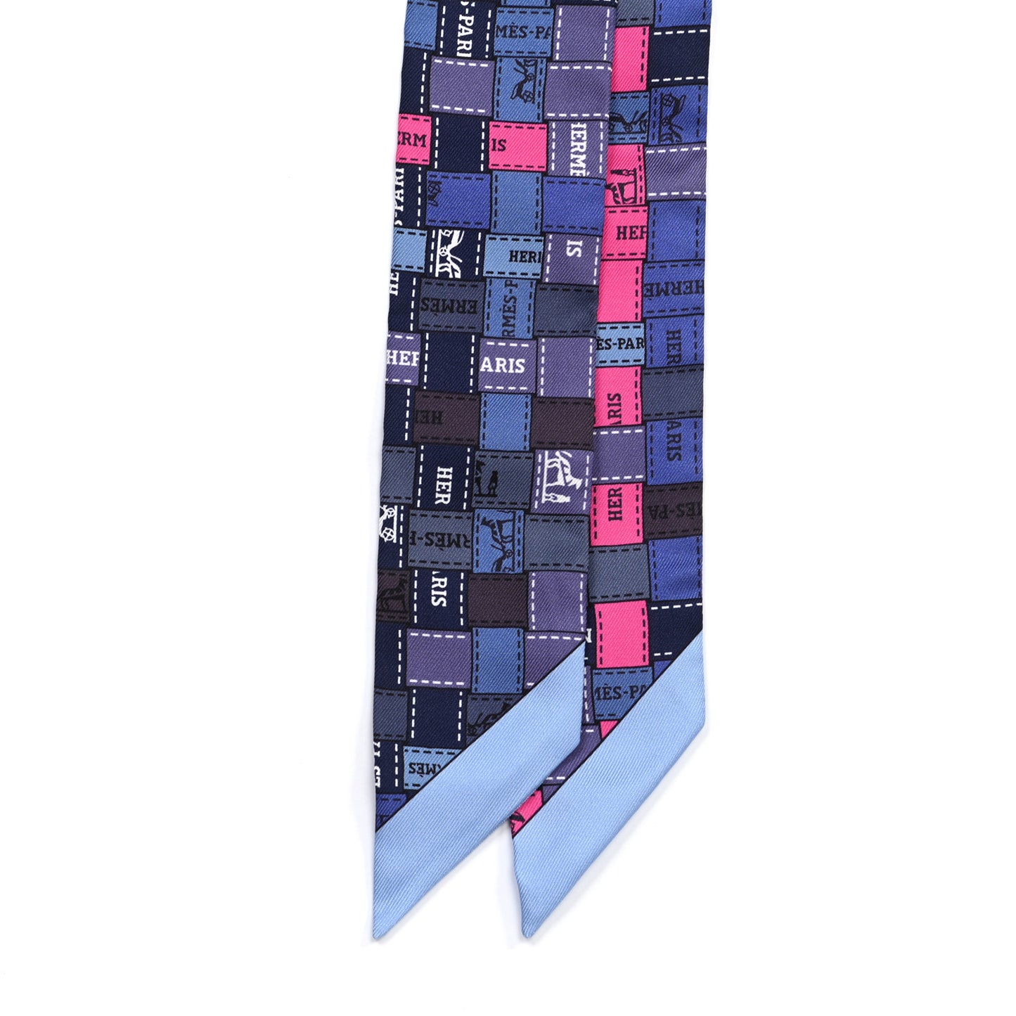 Silk Bolduc Au Carre Twilly Blue Jean Rose Vif Gris