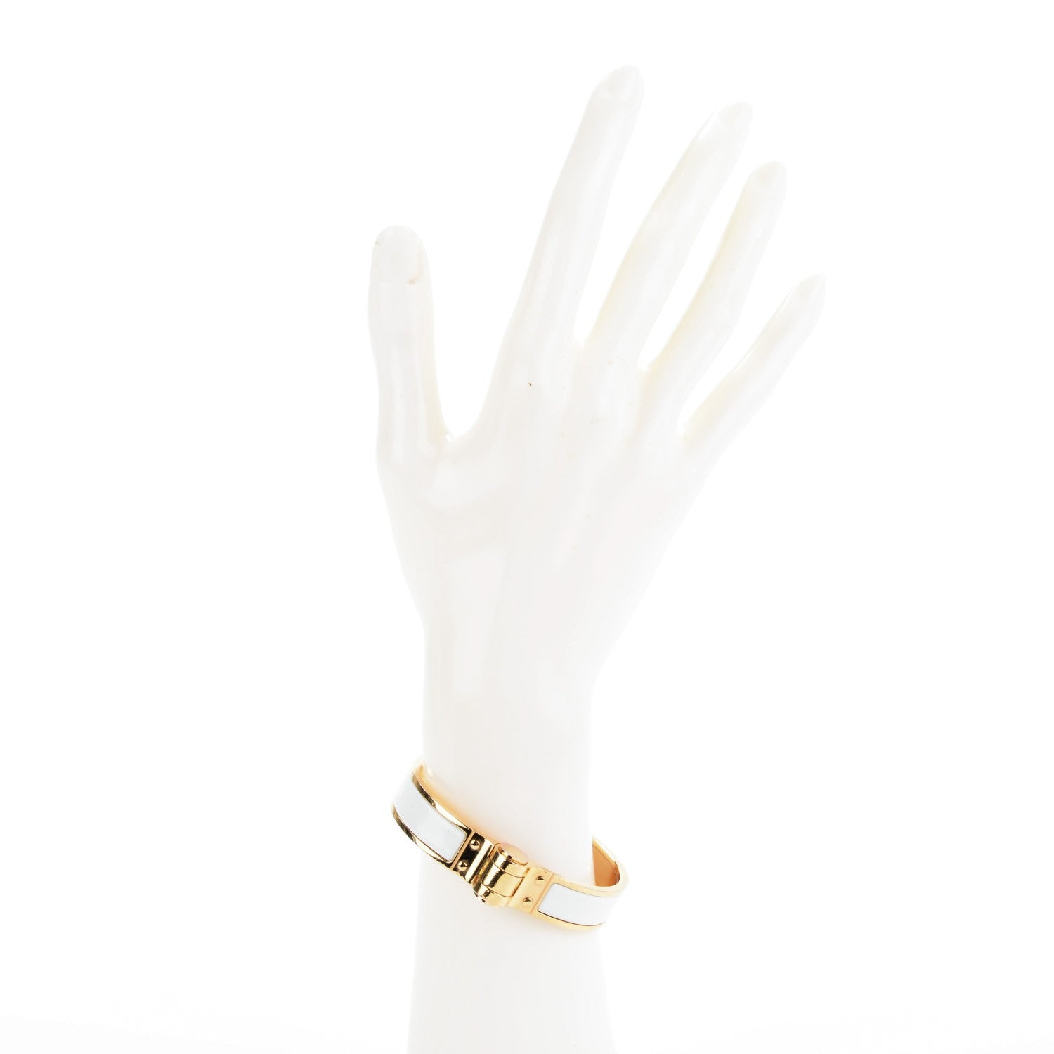 Hermes Enamel Charniere Uni Narrow Hinged Bracelet S White 2 of 5