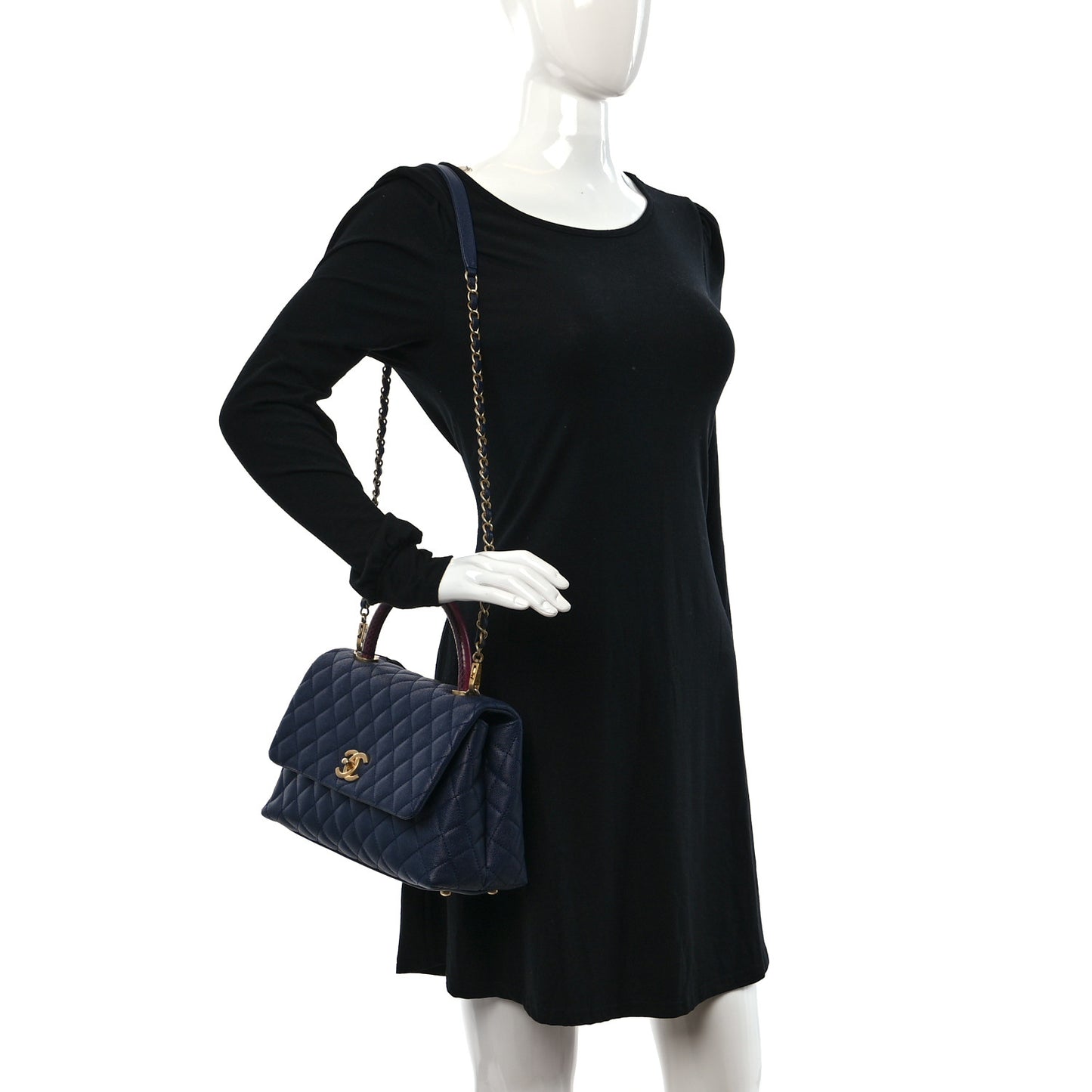 Caviar Lizard Embossed Quilted Small Coco Handle Flap Navy Blue