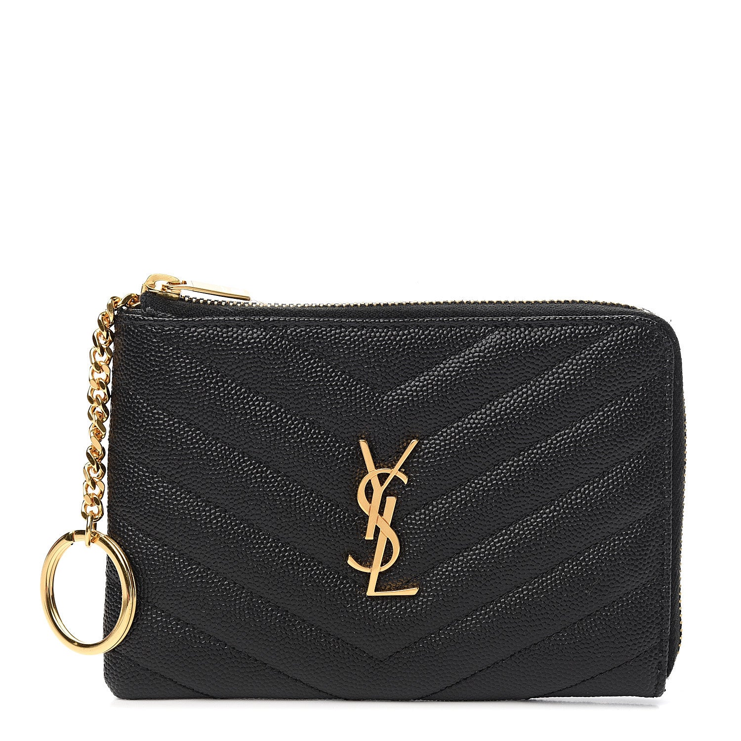 Saint Laurent Grain de Poudre Matelasse Monogram Key Pouch Black 1 of 6