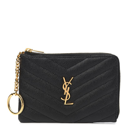Saint Laurent Grain de Poudre Matelasse Monogram Key Pouch Black 1 of 6