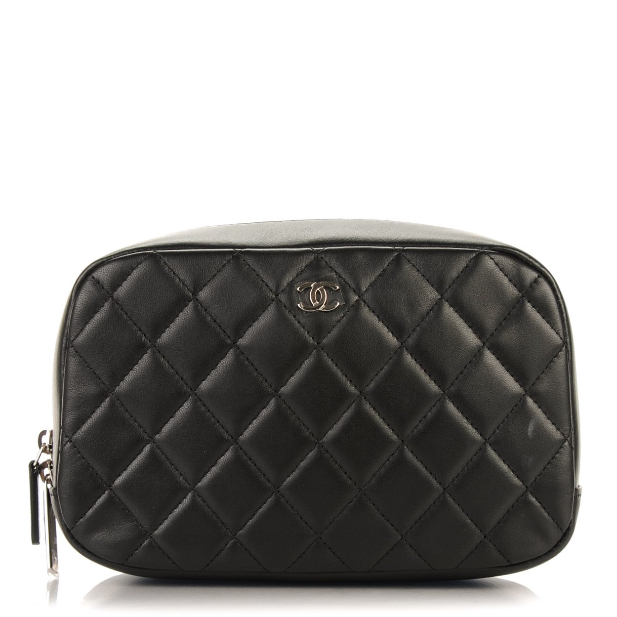 Chanel Lambskin Quilted Curvy Pouch Cosmetic Case Black 1 of 7