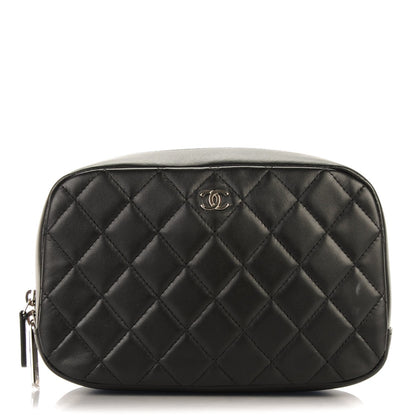 Chanel Lambskin Quilted Curvy Pouch Cosmetic Case Black 1 of 7