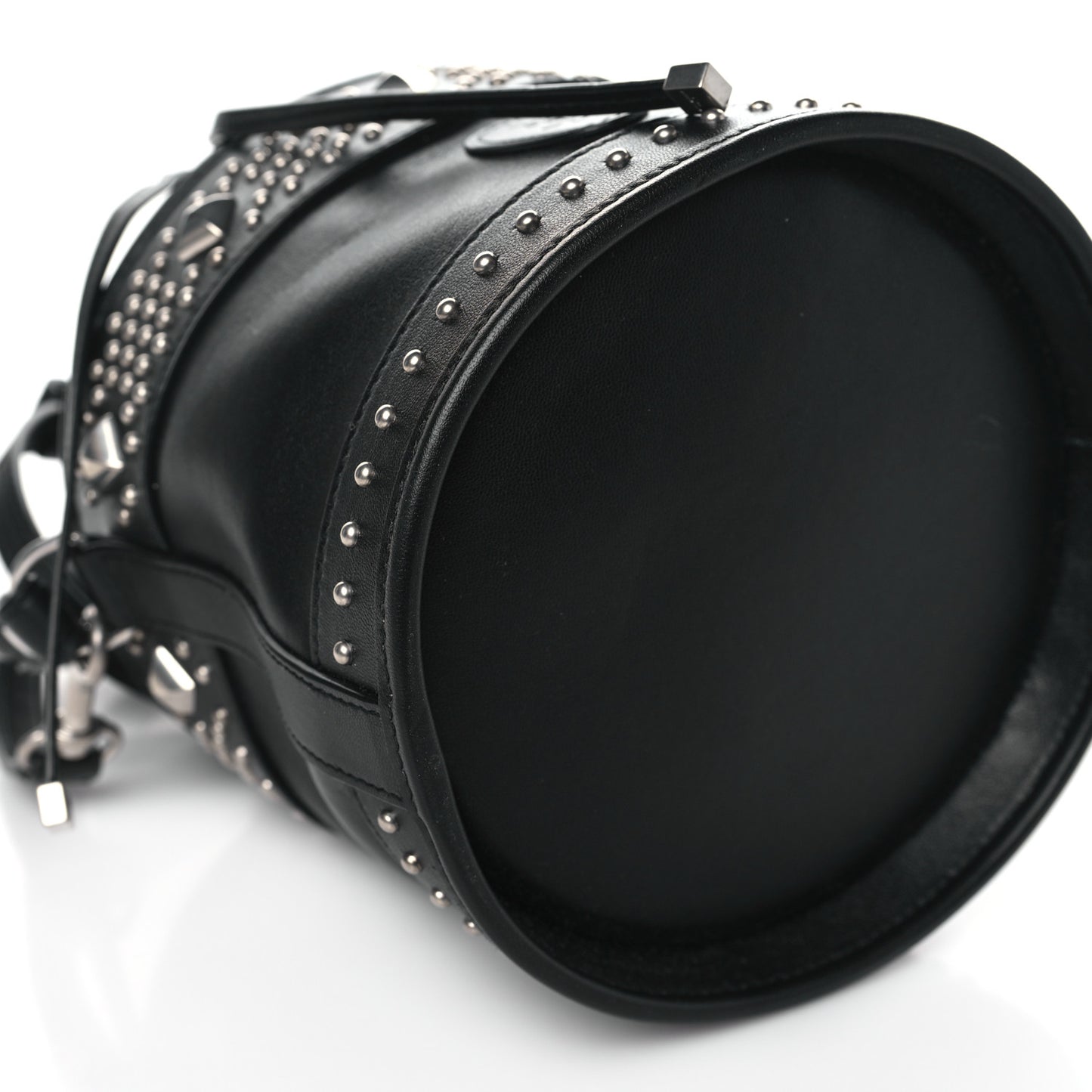 Smooth Calfskin Studded Small Bahia Drawstring Bucket Bag Black
