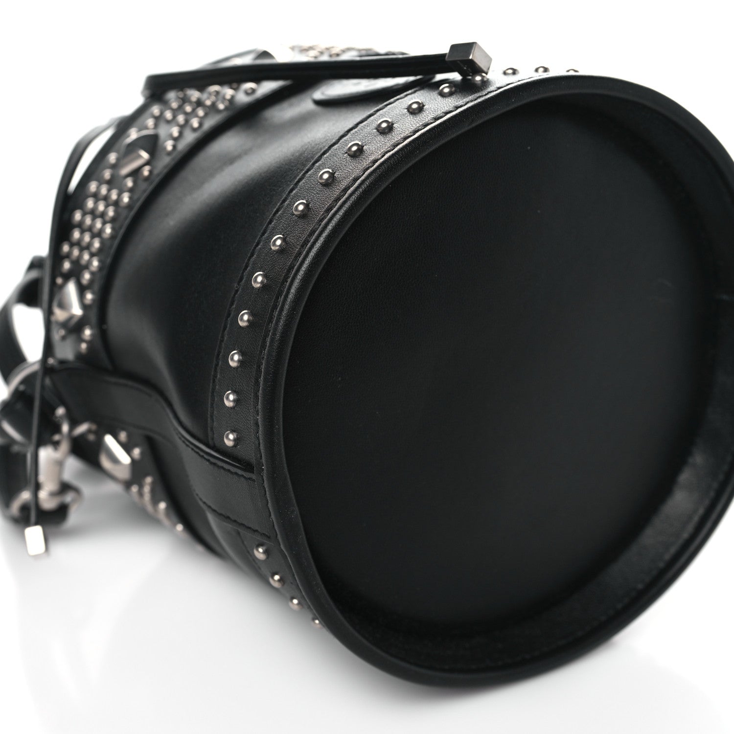 Saint Laurent Smooth Calfskin Studded Small Bahia Drawstring Bucket Bag Black 9 of 10