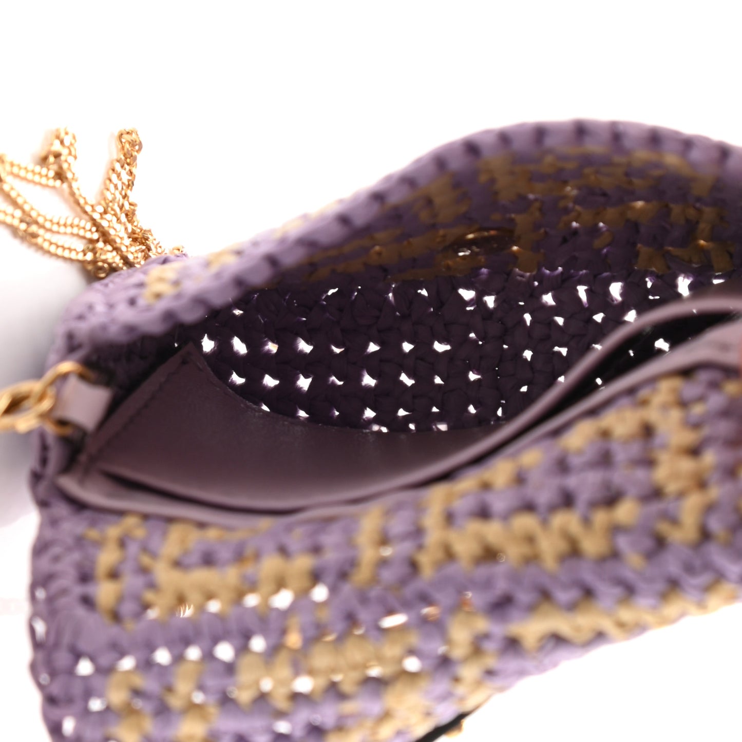Raffia Vitello Seta FF Woven Nano Baguette Charm Anemone Natural