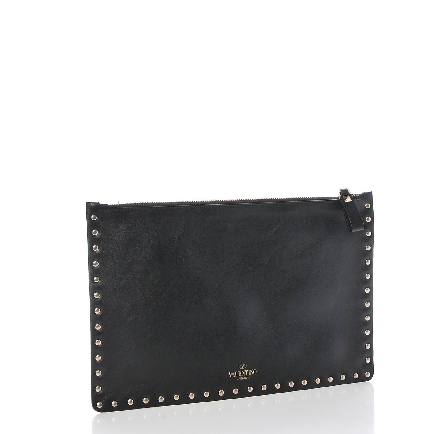Vitello Large Rockstud Zip Pouch Black