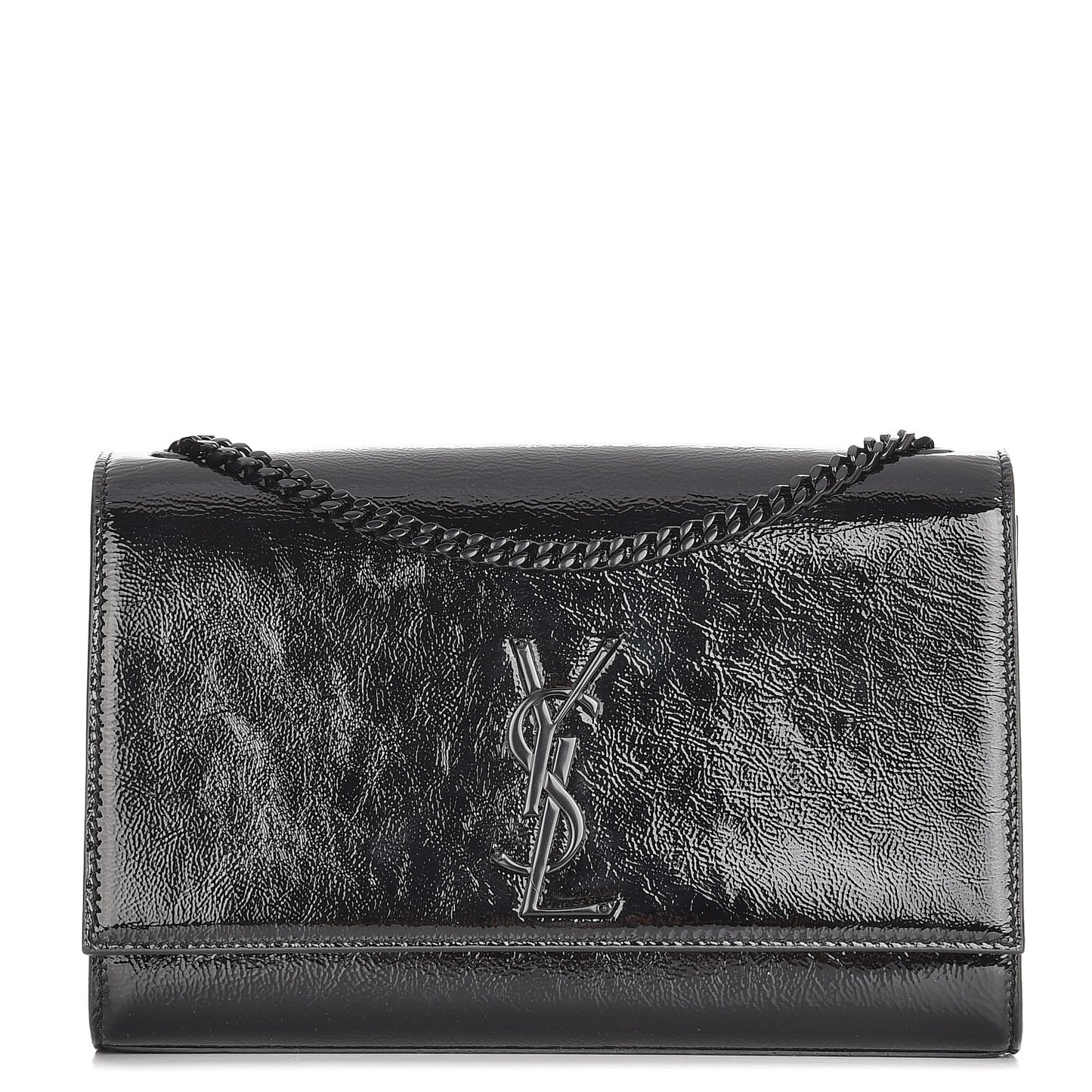 Textured Patent Medium Classic Monogram Kate Satchel Black