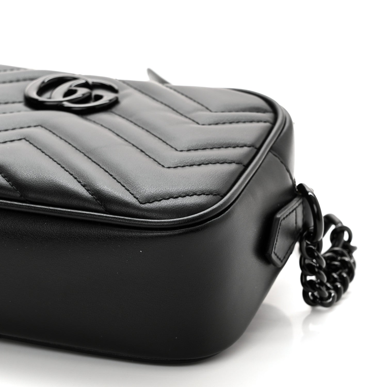 Gucci Calfskin Matelasse Monochrome Mini GG Marmont Chain Shoulder Bag Black 10 of 11