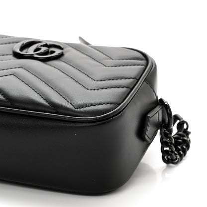 Gucci Calfskin Matelasse Monochrome Mini GG Marmont Chain Shoulder Bag Black 10 of 11