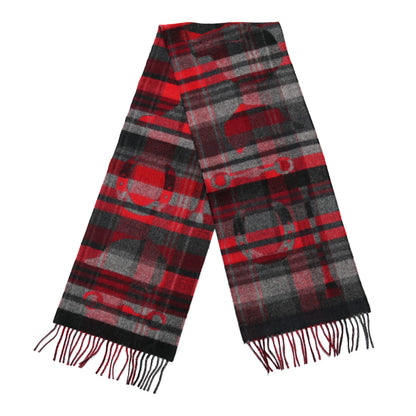 Hermes Cashmere HER-MES Tartan Muffler Rouge Vif Bordeaux Gris Anthracite 2 of 4