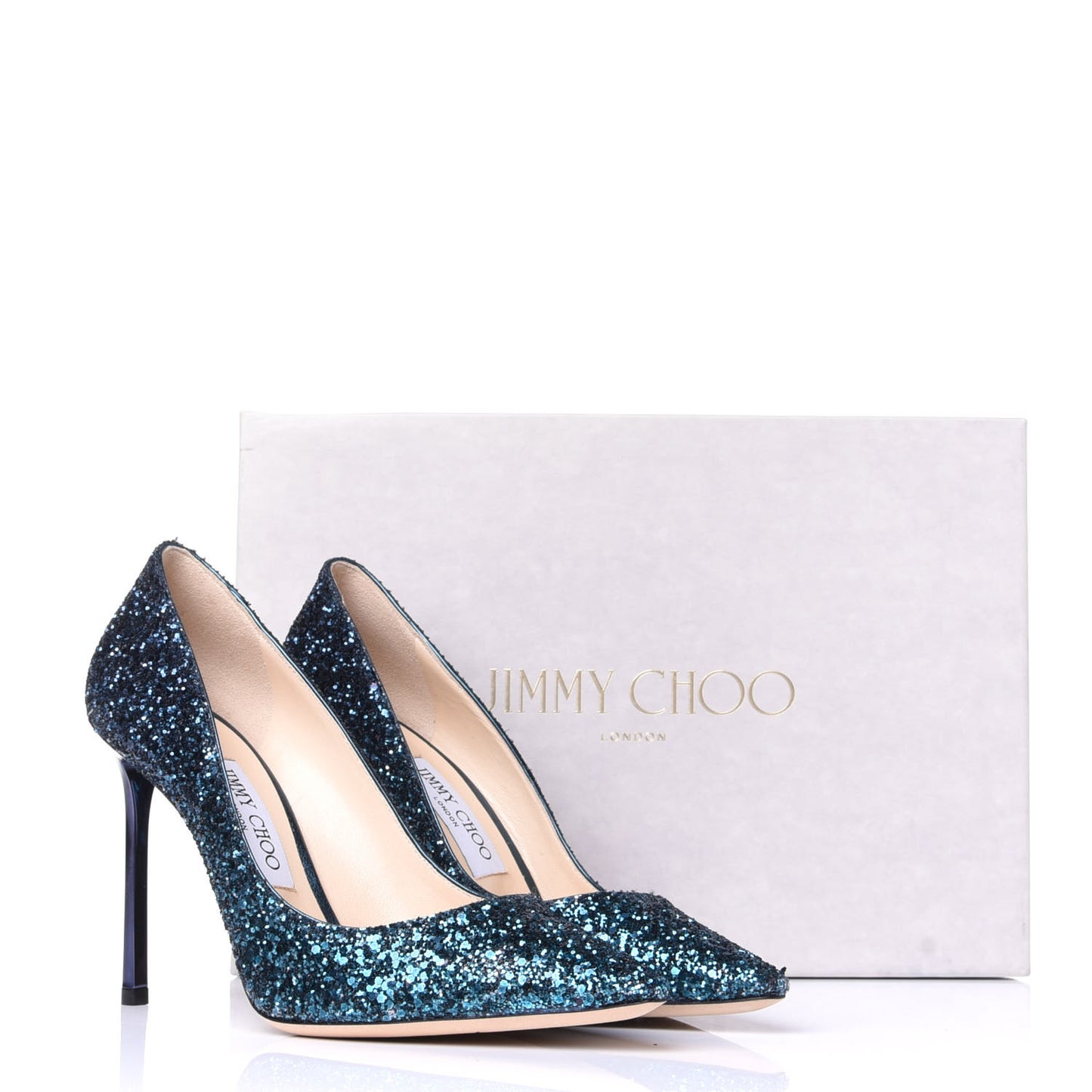 Glitter Pointy Toe Romy 100 Pumps 37.5 Peacock Navy