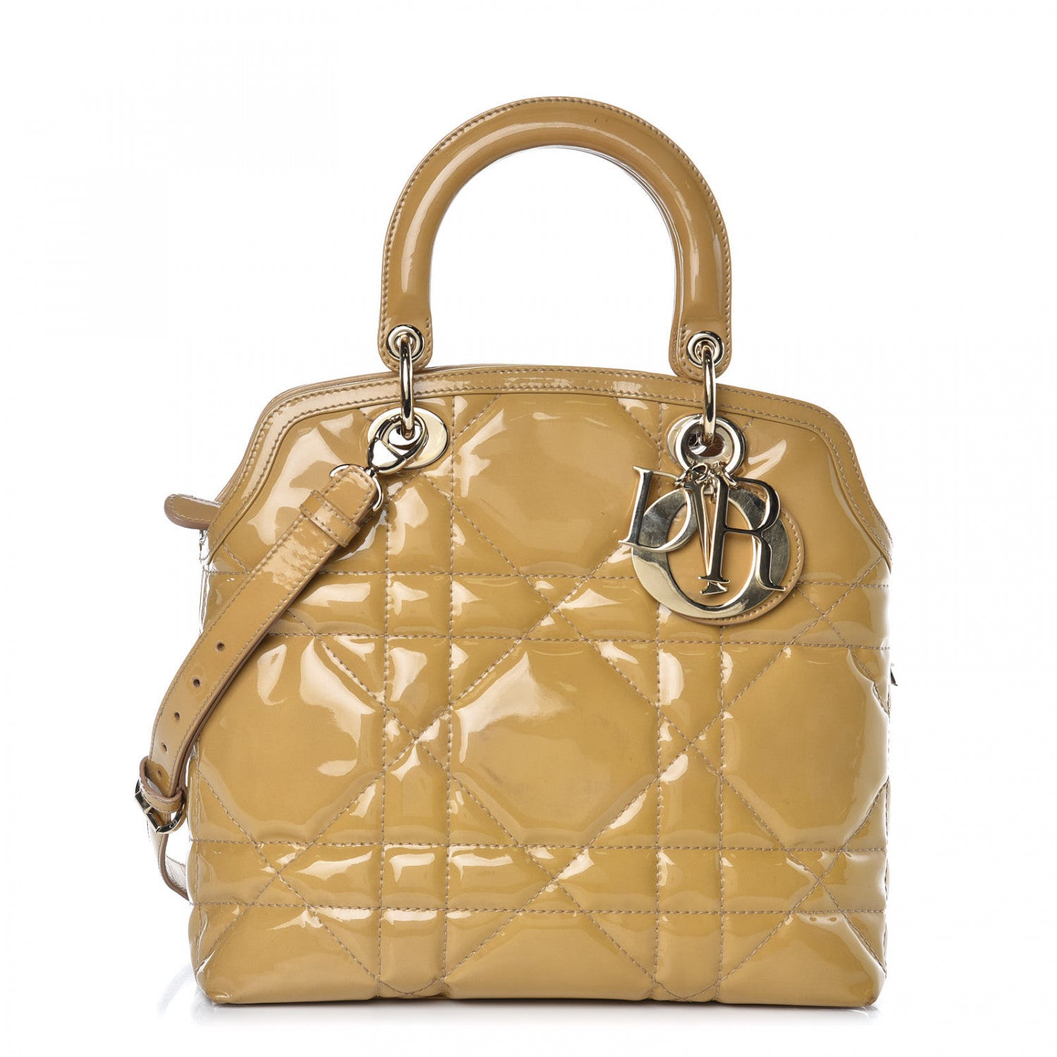 Christian Dior Patent Cannage Granville Small Tote Dark Beige 1 of 16
