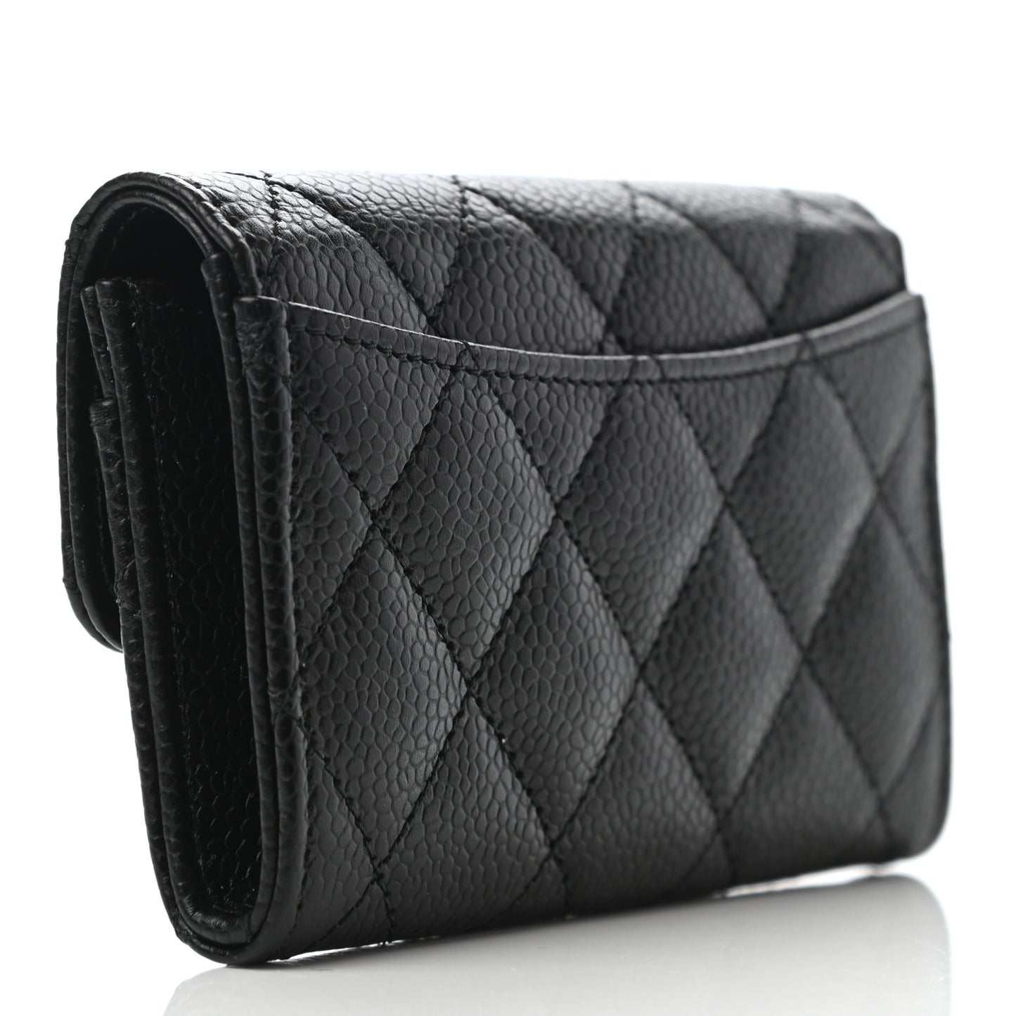 Caviar Quilted Flap Card Holder Wallet Black