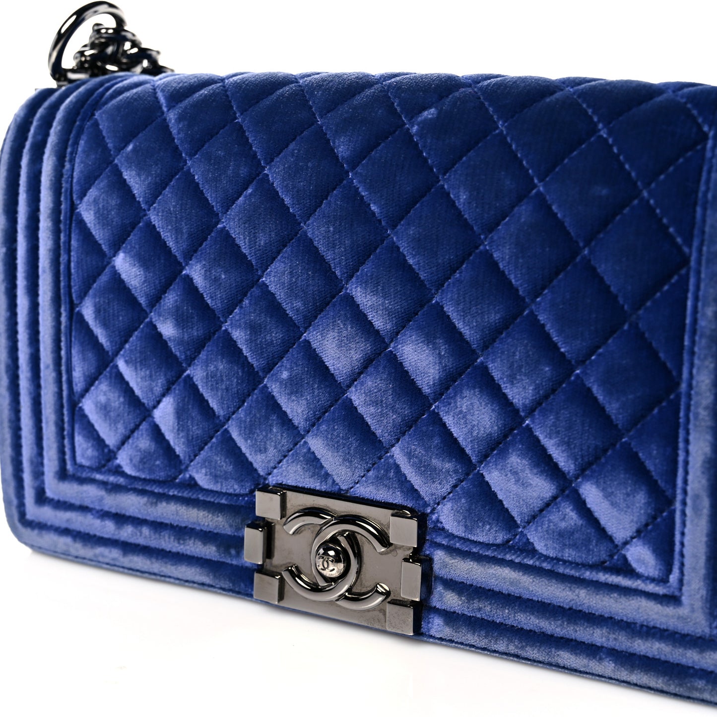 Velvet Quilted Medium Boy Flap Blue