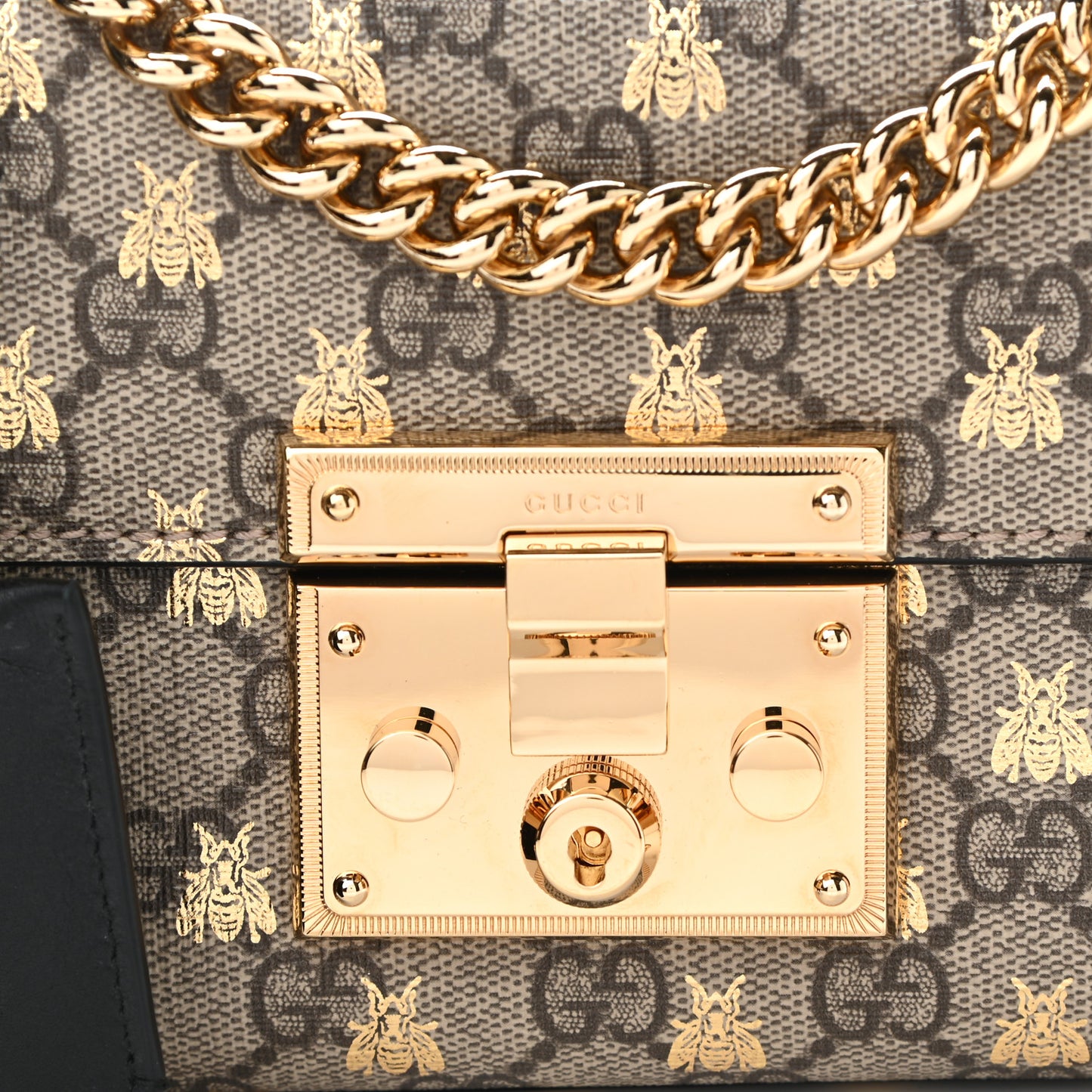 GG Supreme Monogram Bees Small Padlock Shoulder Bag Black