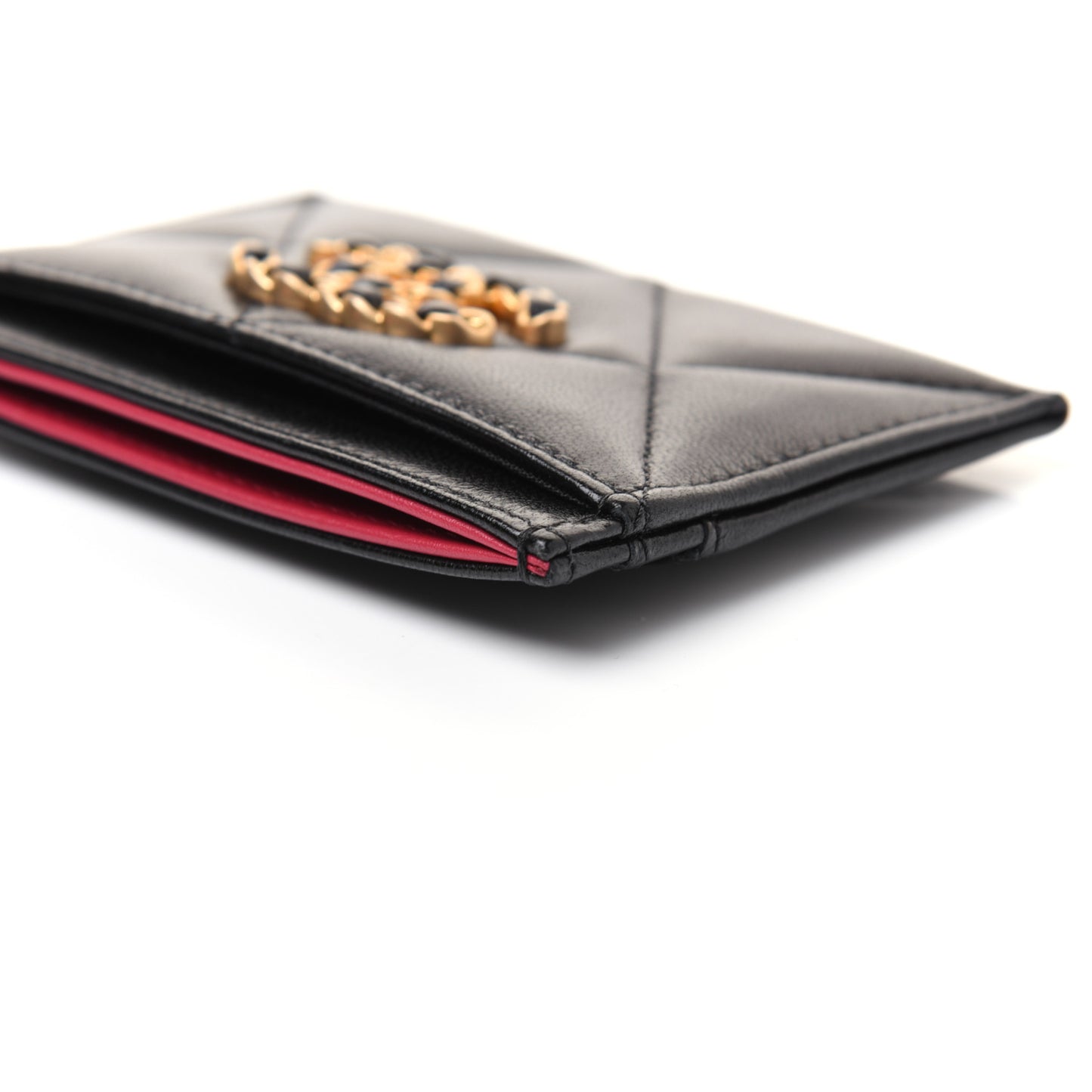 Lambskin Quilted Chanel 19 Card Holder Black
