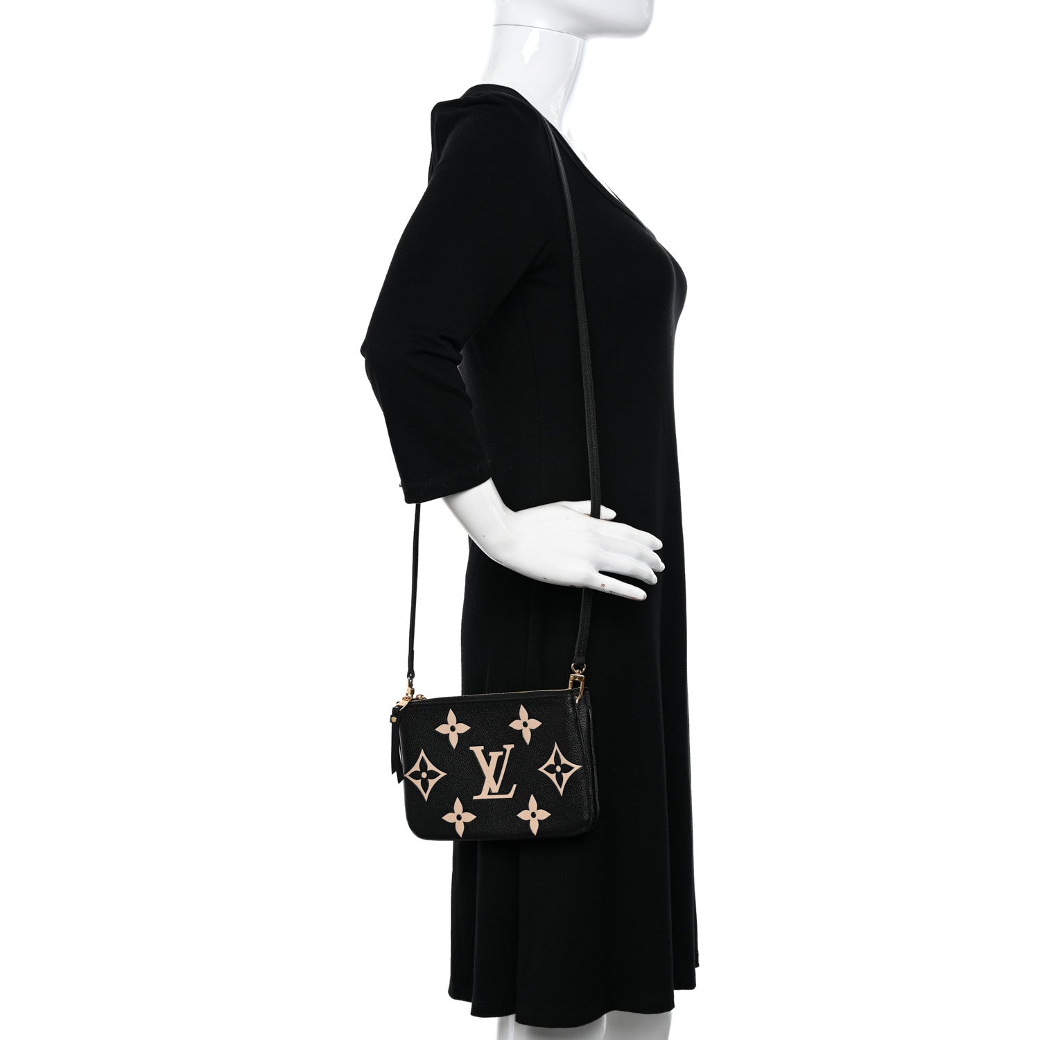 Louis Vuitton Empreinte Monogram Giant Double Zip Pochette Black Cream 2 of 10