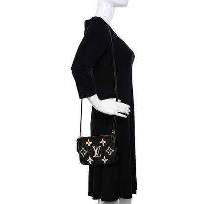 Louis Vuitton Empreinte Monogram Giant Double Zip Pochette Black Cream 2 of 10