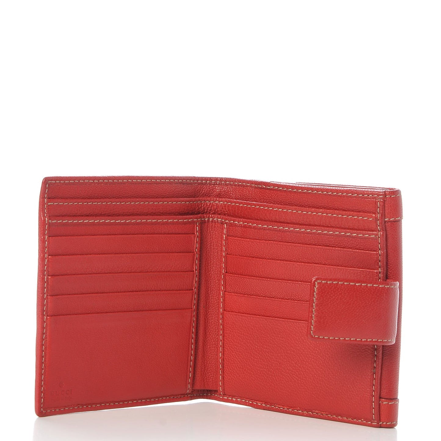 Pebbled Calfskin Web Compact Wallet Red
