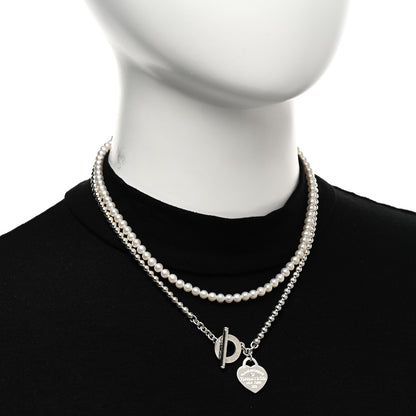 Tiffany Sterling Silver Diamond Pearl Return to Tiffany Wrap Necklace 2 of 5