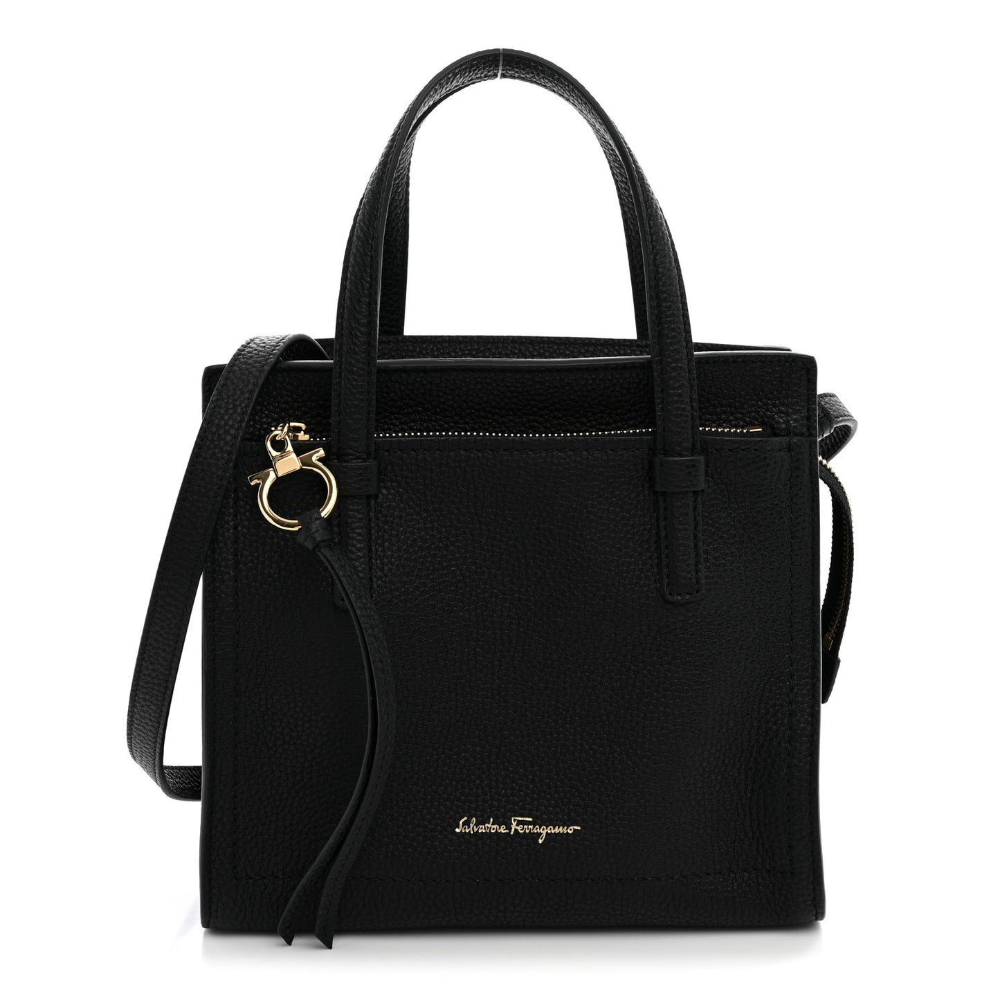 Hammered Calfskin Double Handle Small Amy Tote  Black