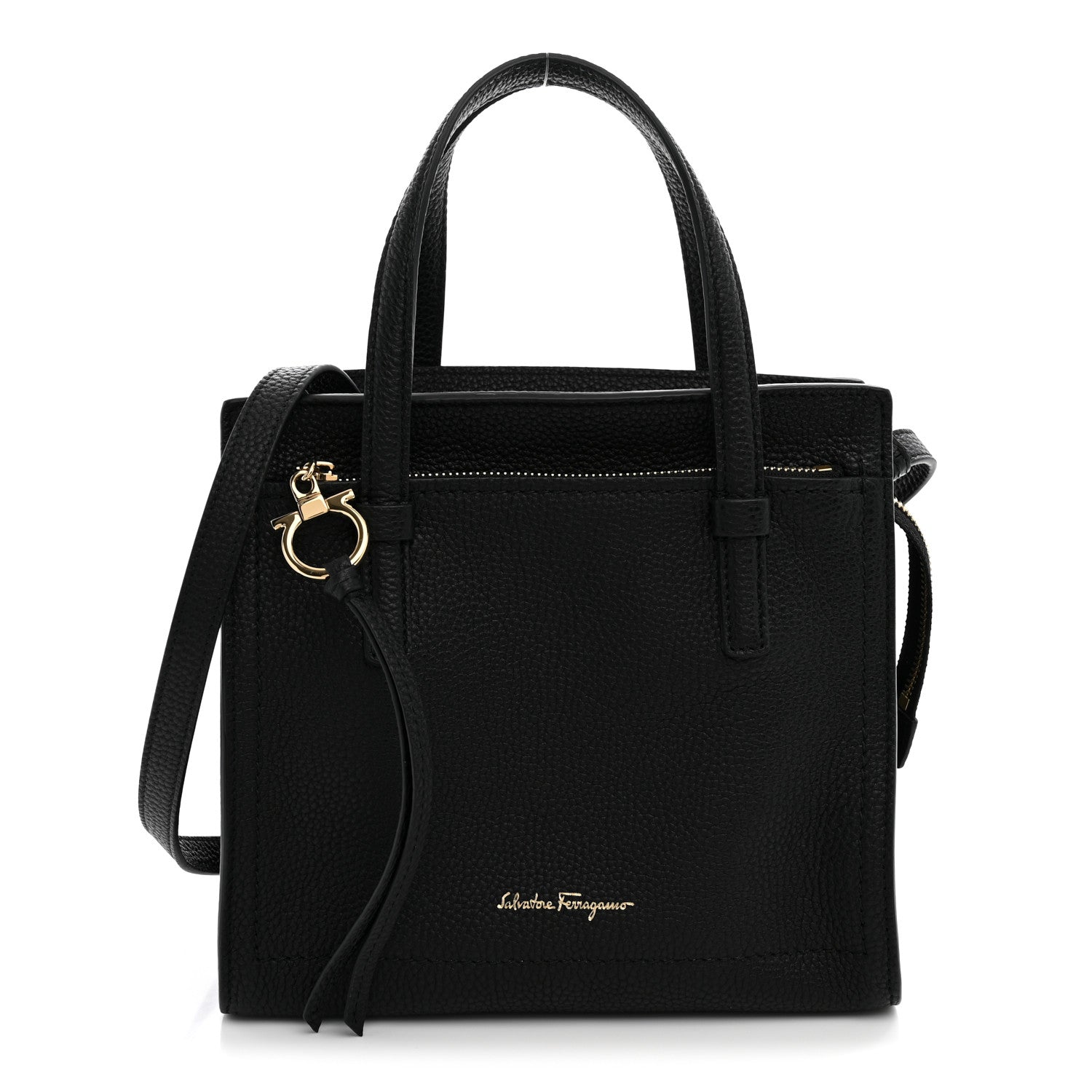 Salvatore Ferragamo Hammered Calfskin Double Handle Small Amy Tote  Black 1 of 9