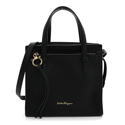 Salvatore Ferragamo Hammered Calfskin Double Handle Small Amy Tote  Black 1 of 9