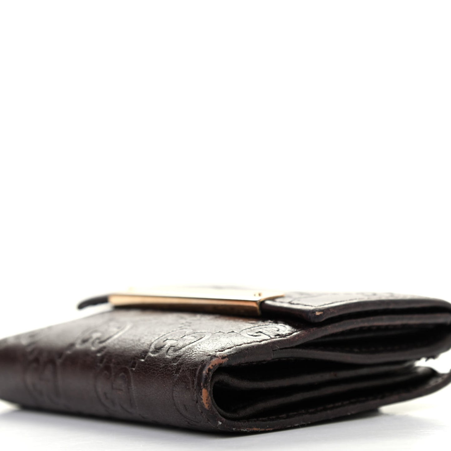 Guccissima Metal Bar French Flap Wallet Dark Chocolate