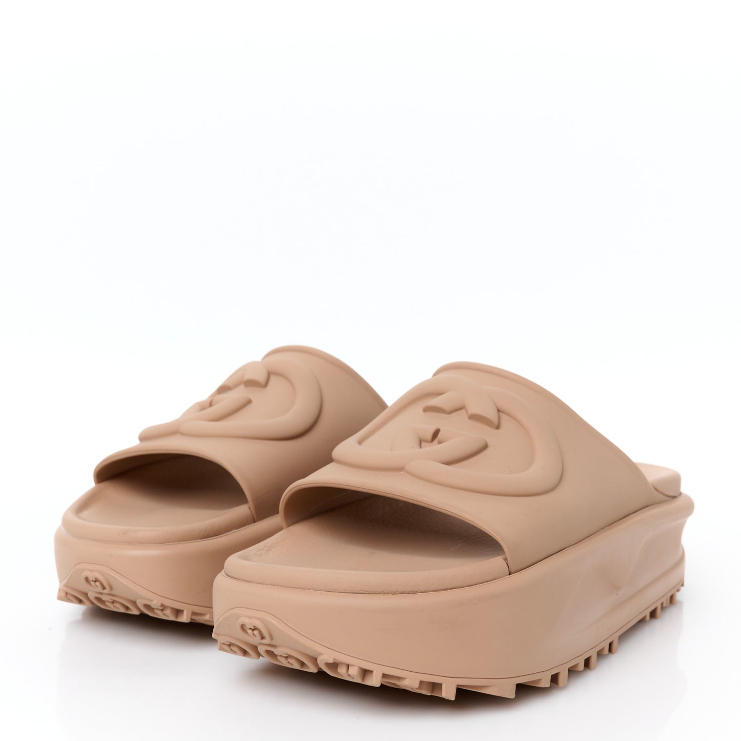 Soft Rubber Womens Interlocking G Platform 42mm Slide Sandals 38 Vintage Camel