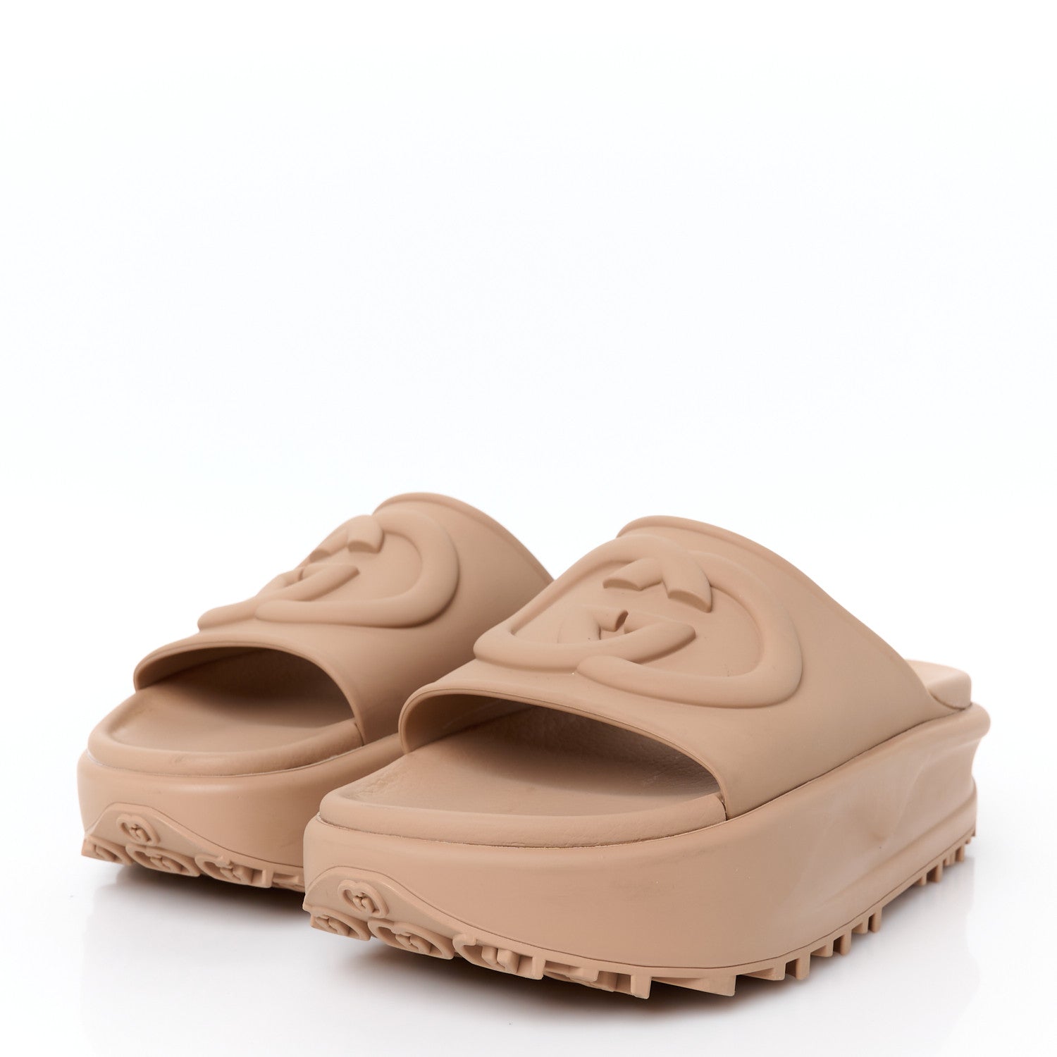 Gucci Soft Rubber Womens Interlocking G Platform 42mm Slide Sandals 38 Vintage Camel 4 of 11