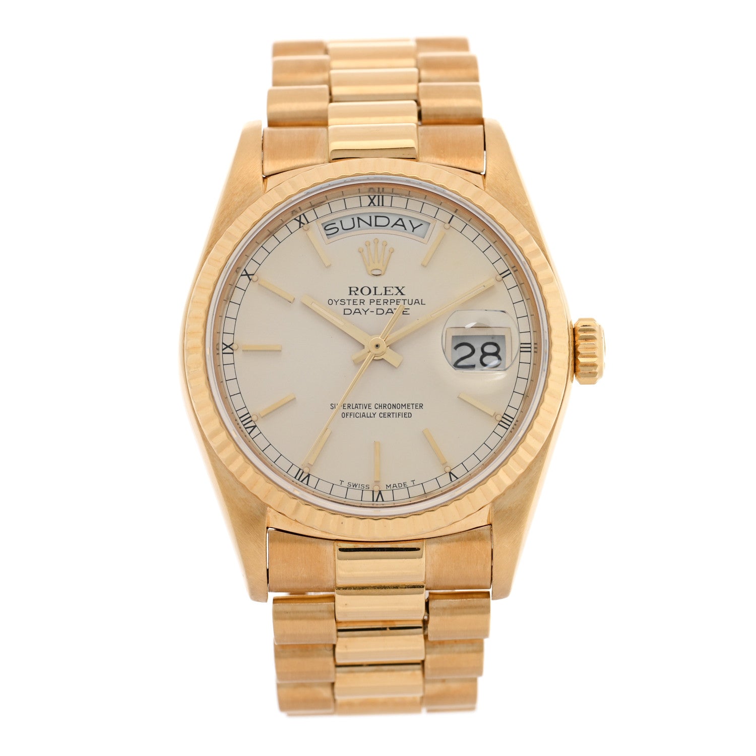 Rolex 18K Yellow Gold 36mm Oyster Perpetual Day-Date President Watch Silver 18038 1 of 4