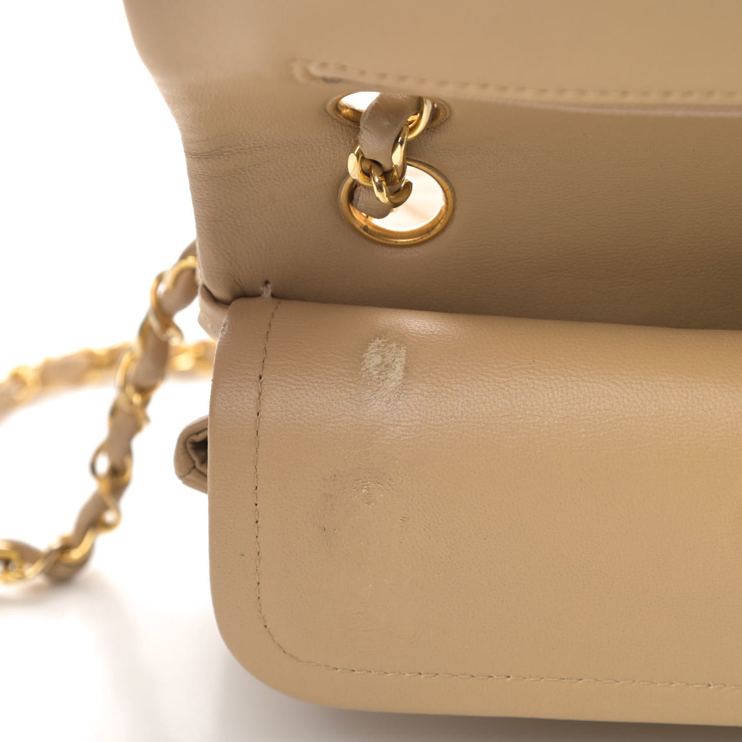 Lambskin Quilted Small Double Flap Beige