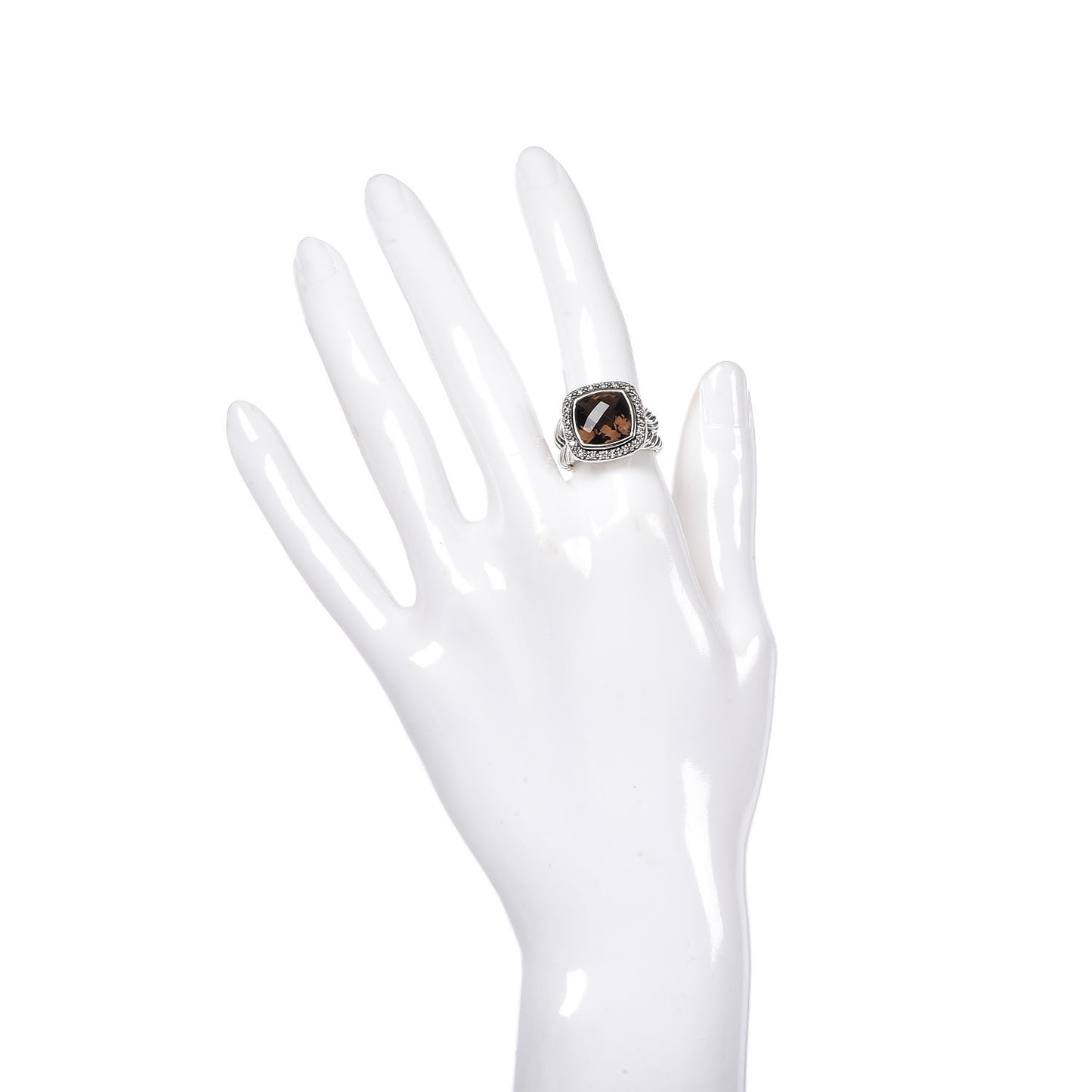 Sterling Silver Smoky Quartz Diamond 11mm Moonlight Ice Albion Ring 52/6