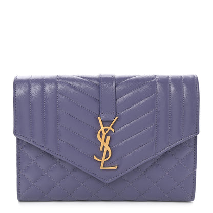 Saint Laurent Grain De Poudre Textured Mixed Matelasse Triquilt Monogram Clutch Dark Wisteria 1 of 7