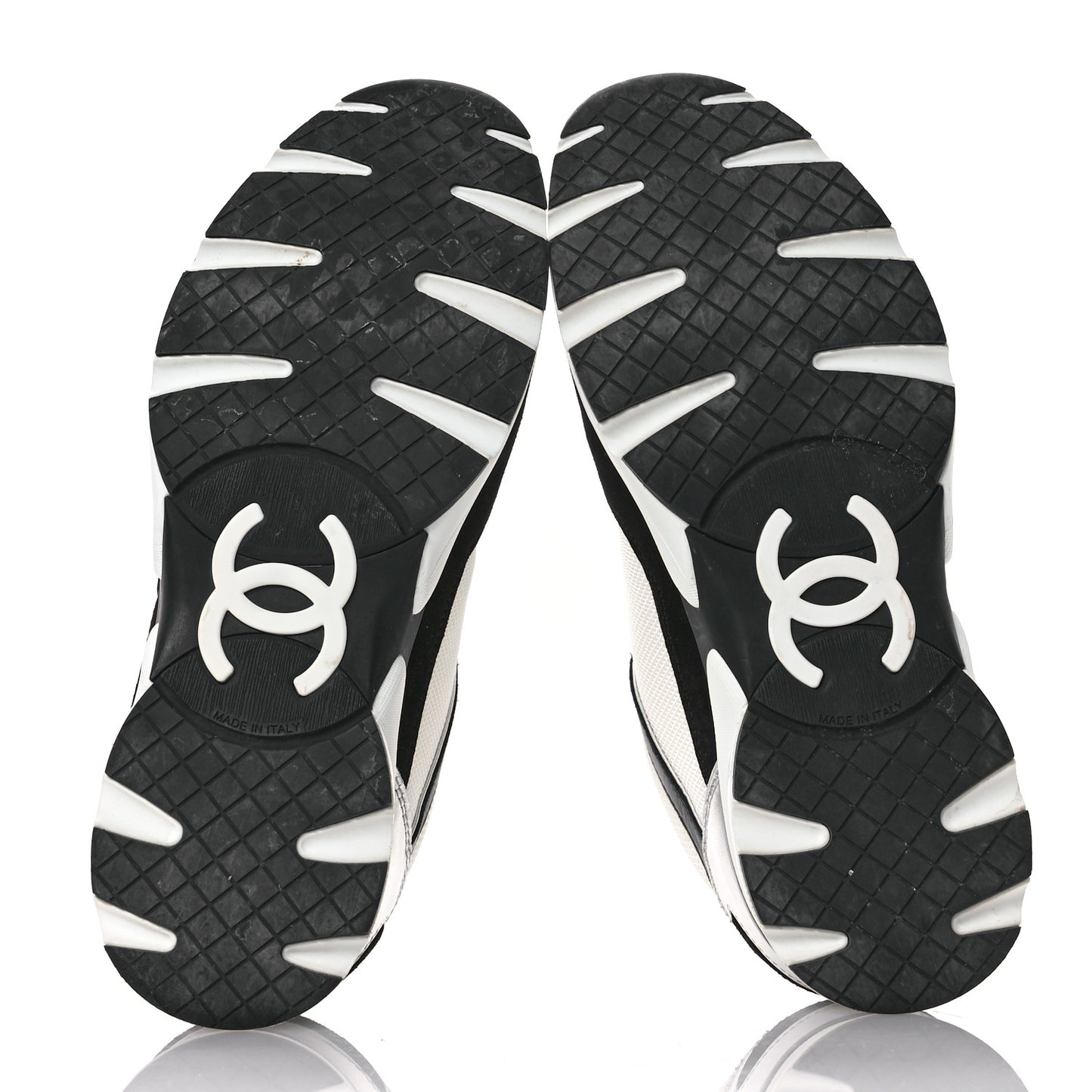 Mesh Suede Calfskin Grained Calfskin Womens CC Sneakers 39.5 Black White Silver