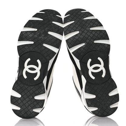Chanel Mesh Suede Calfskin Grained Calfskin Womens CC Sneakers 39.5 Black White Silver 6 of 9