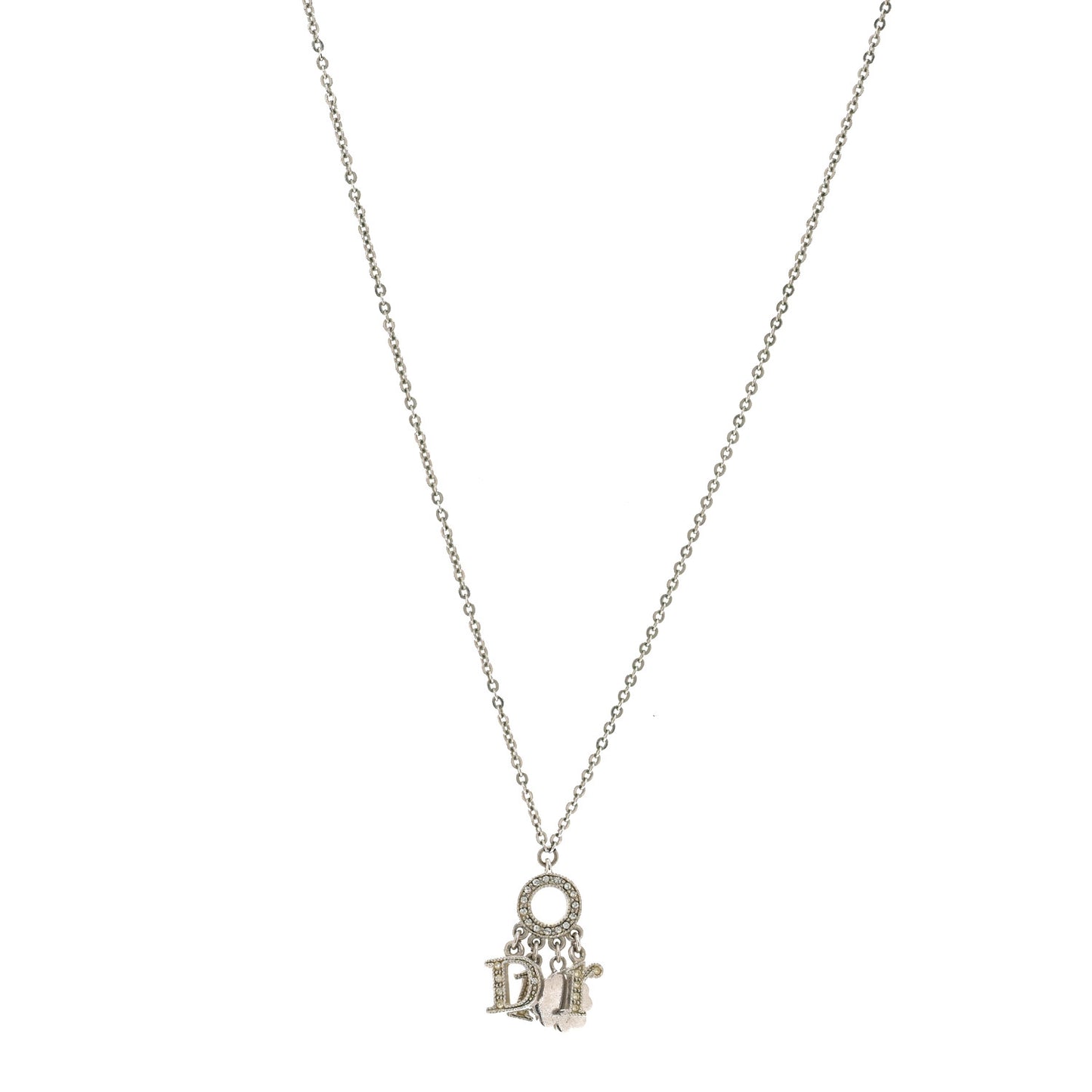 Metal Crystal Logo Clover Necklace Silver