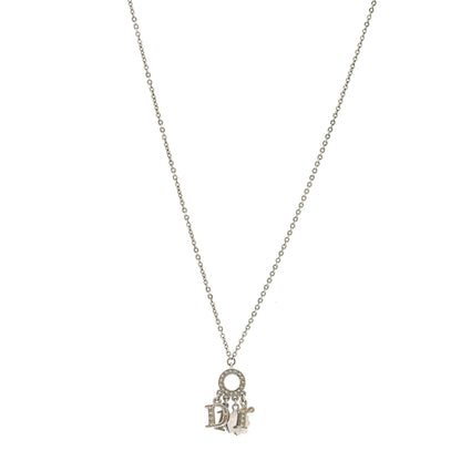 Christian Dior Metal Crystal Logo Clover Necklace Silver 1 of 6