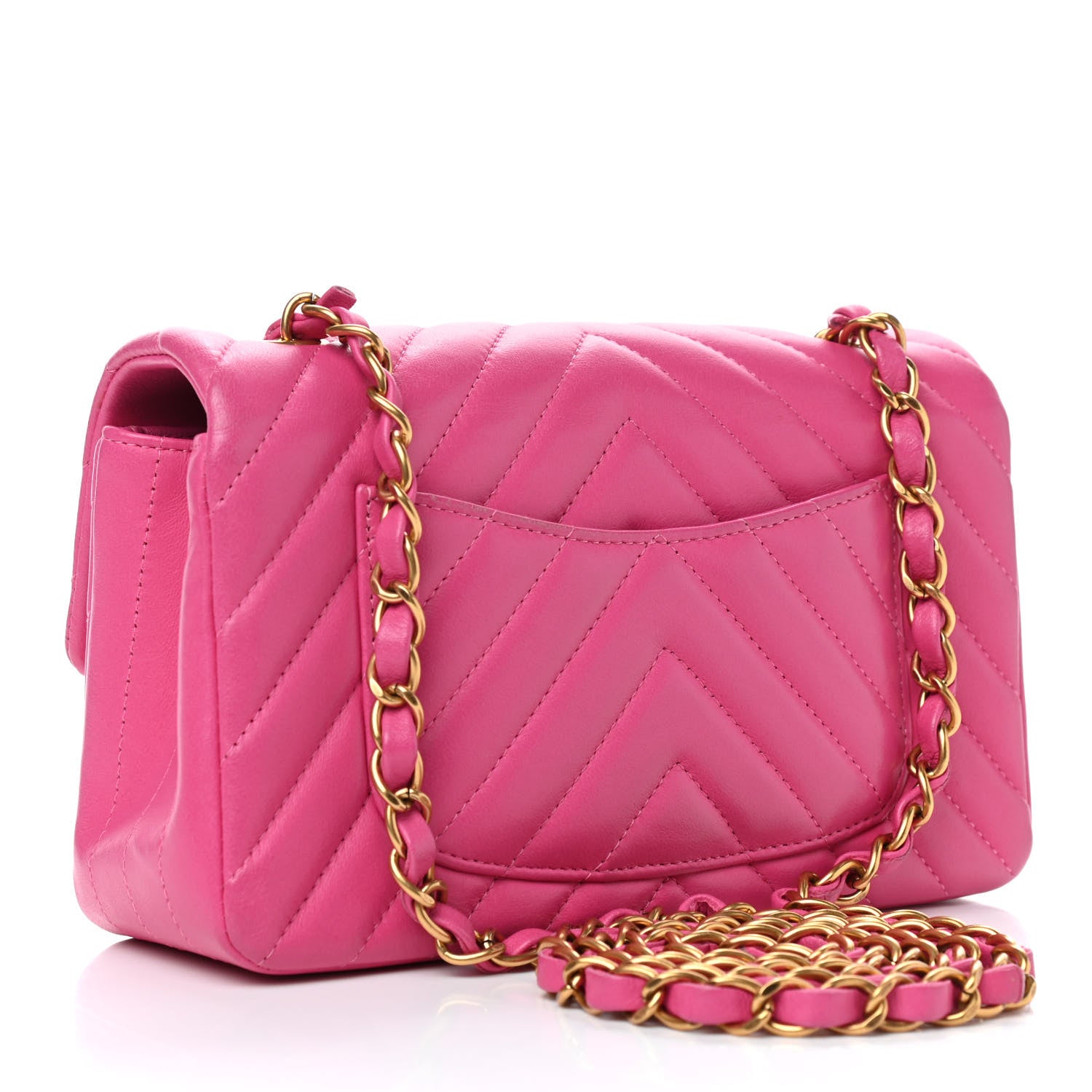 Chanel Lambskin Chevron Quilted Mini Rectangular Flap Dark Pink 2 of 9