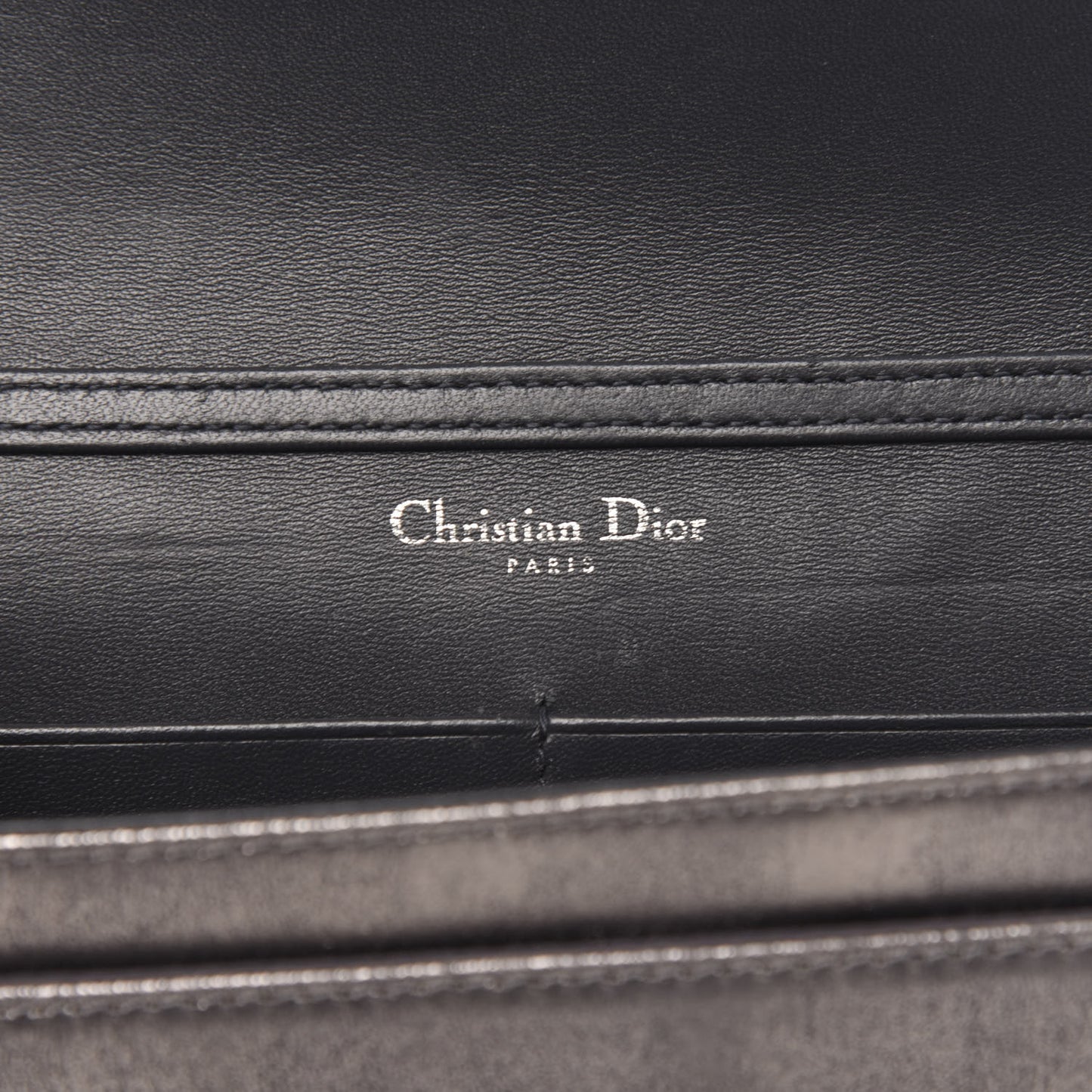 Metallic Brushed Calfskin Diorama Wallet on Chain Pouch Gunmetal