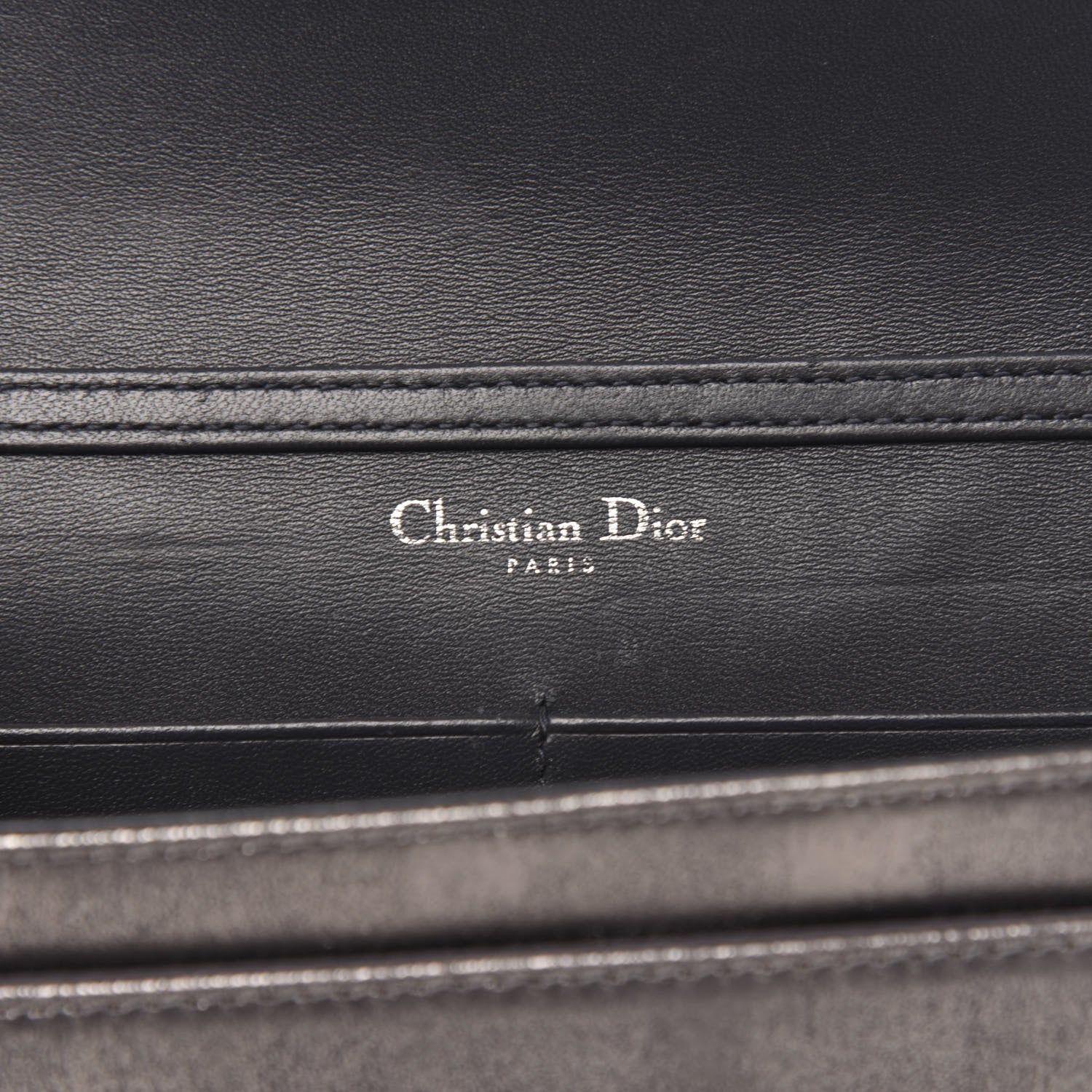 Christian Dior Metallic Brushed Calfskin Diorama Wallet on Chain Pouch Gunmetal 6 of 12