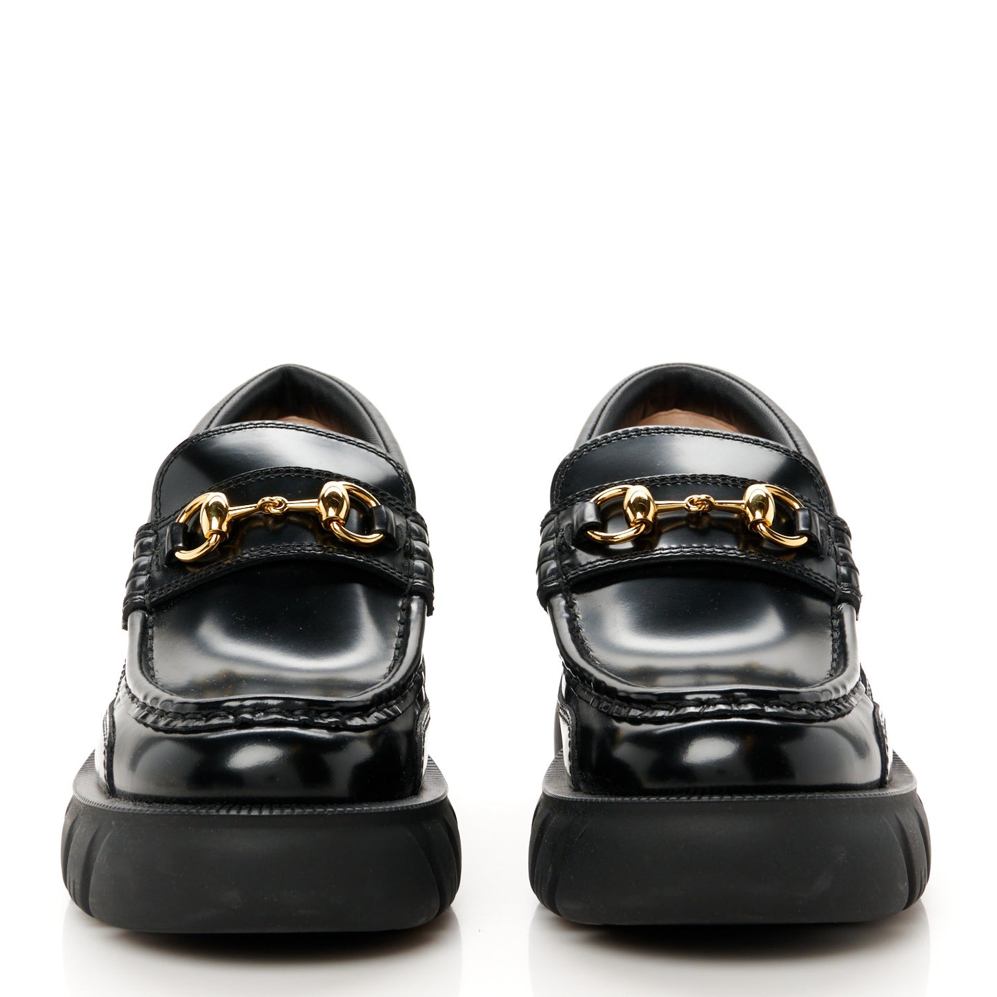 Magnum Calfskin Nappa Samoa Womens Horsebit Platform Chunky Lug Sole 40mm Loafers 35 Black