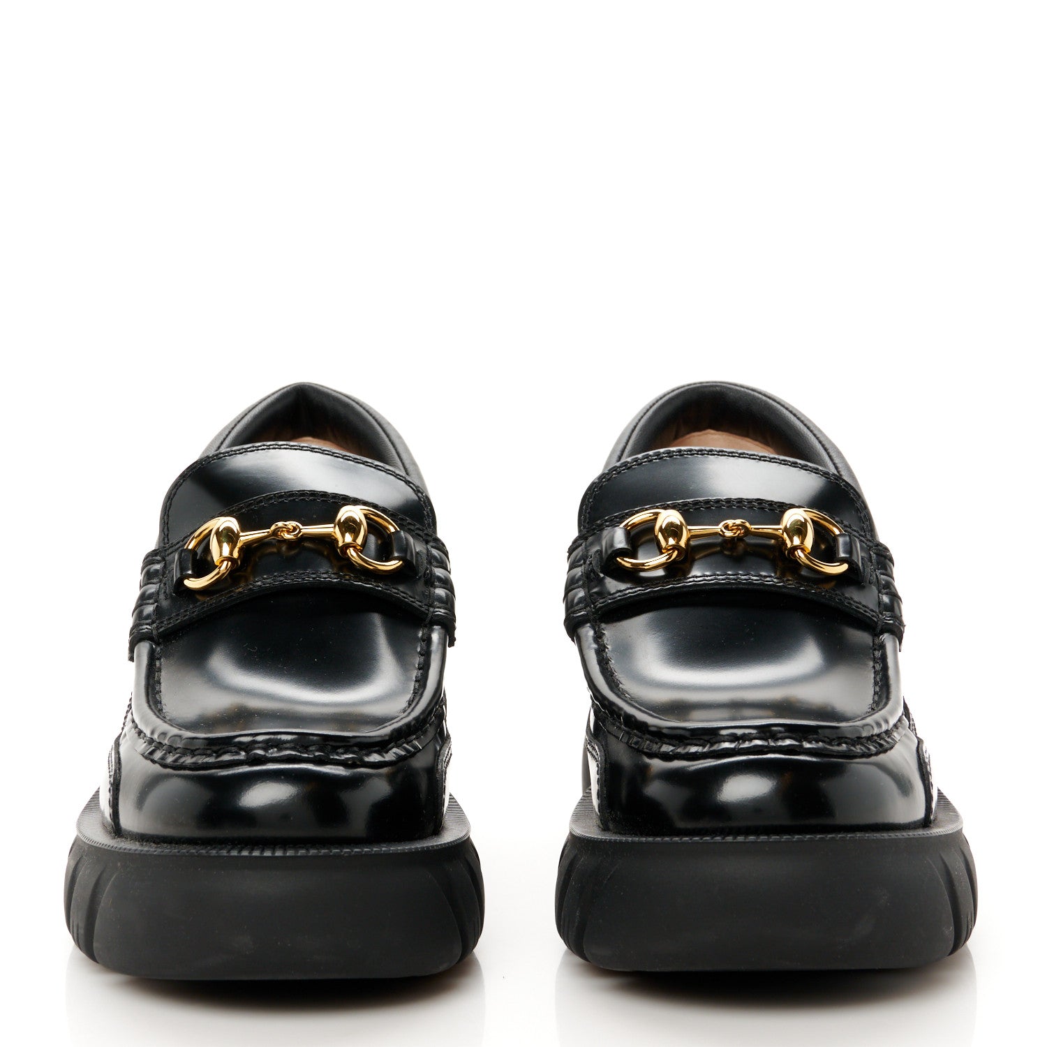 Gucci Magnum Calfskin Nappa Samoa Womens Horsebit Platform Chunky Lug Sole 40mm Loafers 35 Black 3 of 11