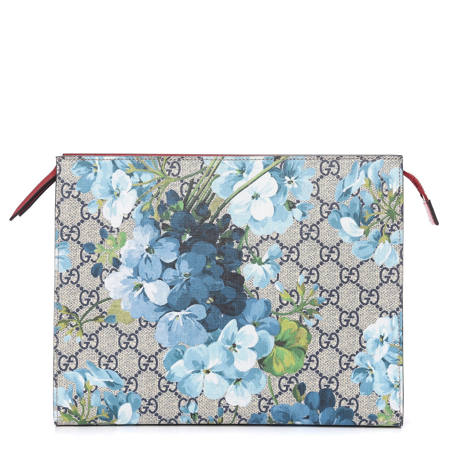 GG Supreme Monogram Blooms Large Cosmetic Case Beige Blue Navy Hibiscus Red