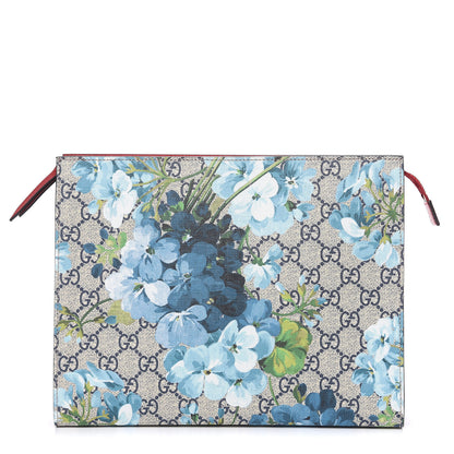Gucci GG Supreme Monogram Blooms Large Cosmetic Case Beige Blue Navy Hibiscus Red 1 of 9