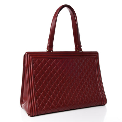 Chanel Lambskin Quilted Boy Shopping Tote Dark Red 3 of 13